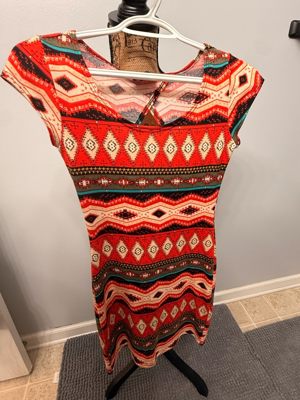 Red Aztec-Print Cap Sleeve Mini Dress